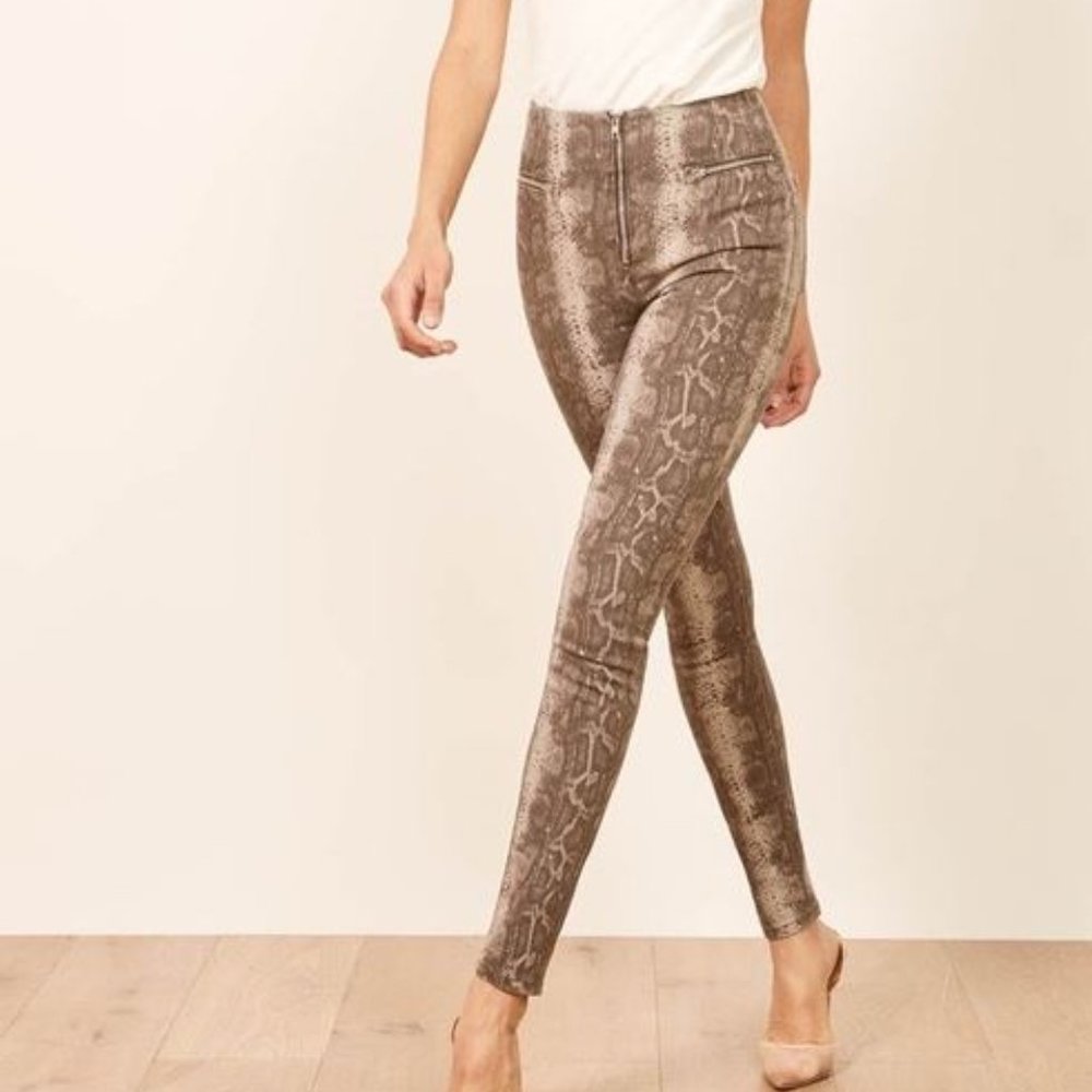 Reformation Women Brown Snakeskin Niki High Waist Skinny Ankle Jeans Size 27